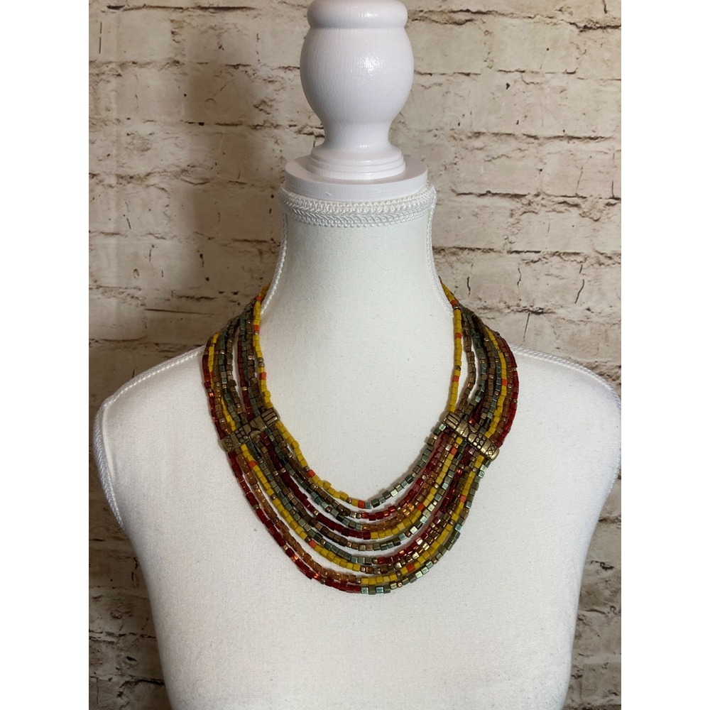 Chicos Collar Statement Necklace Artsy Artisan Ethnic Glass Stone Beading Earthy